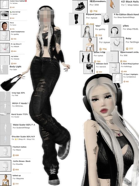 Imvu Goth Outfits, Imvu Body Tutorial, Imvu Username Ideas, Goth Imvu Avatar, Imvu Girls Avatar Ideas, Imvu Skins Ideas, Imvu Grunge Outfits, Imvu Clothes Ideas, Imvu Looks