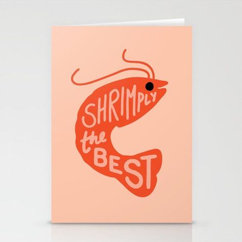 Greeting Card | Shrimply The Best by Evannave - Set of 3 Folded Cards (5" x 7") - Society6 - #logo #logodesign #elegantlogo Clever Greeting Cards, Shrimply The Best, Peach Drawing, Diy Watercolor Cards, Cute Greeting Cards, Rectangle Logo, Punny Cards, Symbol Drawing, Fruit Logo