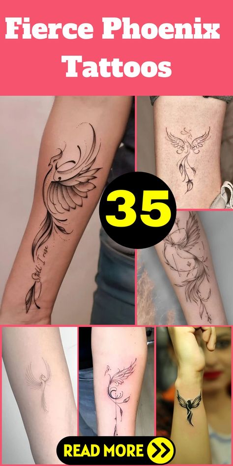 [object Object] Matching Phoenix Tattoo, Phoenix Tattoo Feminine Arm Sleeve, Still I Rise Phoenix Tattoo Ideas, Rebirth Tattoos For Women, Recovery Tats For Women, Phoenix Still I Rise Tattoo, Rise Like A Phoenix Tattoo, Still I Rise Tattoos For Women, Small Phoenix Tattoos Still I Rise