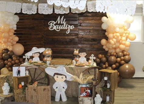 Charrito Bautizo Ideas, Bautizo Ideas Charro, Western Bautizo Ideas, Charro Backdrop Ideas, Charro First Birthday Boy, Cowboy Baptism Ideas, Western Baptism Ideas, Western Bautizo, Bautizo Centerpieces For Boys