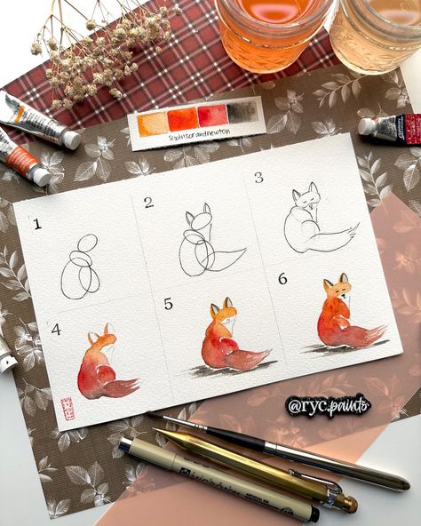 🦊Step by Step: How to paint a fox in 6 easy steps! I painted a sitting fox yesterday and many of you asked me for a tutorial. I couldn’t… | Instagram Fox Painting, Watercolor Paintings Tutorials, Painting Art Projects, Easy Tutorial, How To Paint, Painting Tutorial, Easy Step, Easy Steps, Art Projects