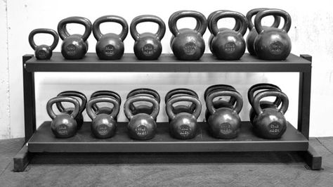 Garage Gym Organization, Kettlebell Storage, Gym Organization, Gym Organizer, Gym Storage, Kettlebell Set, Stationary Bicycle, Gym Facilities, Kettle Bell