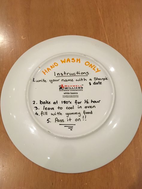 Plate For Grandparents, Giving Plate Ideas Treats, Writing On Plates And Smashing Them, Recipe Plates Diy, Diy Giving Plate How To Make, Things To Write On A Plate To Smash, Plate Writing Ideas To Break, Writing On Plates, Plate Decorating Ideas