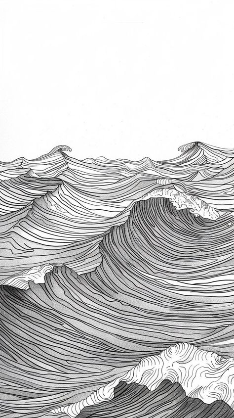 Pen Water Drawing, Wave Doodle Art, Lighthouse Drawing Sketch, Water Ink Drawing, Ocean Waves Drawing, Wave Line Drawing, Ocean Waves Illustration, Wave Doodle, Waves Line Art