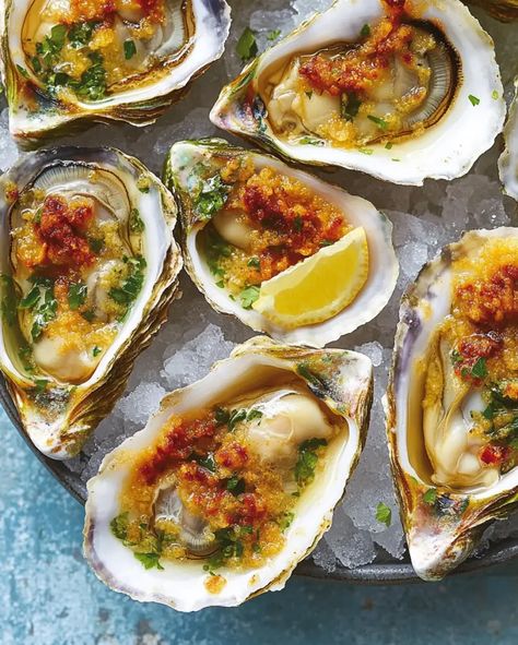 Baked Oysters Casino Oysters Casino, Baked Oyster Recipes, Baked Oysters, Bistro Kitchen, Oyster Recipes, Cooking For One, Crispy Bacon, Bell Peppers, Christmas Morning