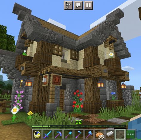 Leather Worker House Minecraft, Wool House Minecraft, Minecraft Shepherd House, Cottagecore Minecraft, Mc Ideas, Aesthetic Minecraft, Minecraft Farm, Minecraft Cottage, Minecraft House Tutorials