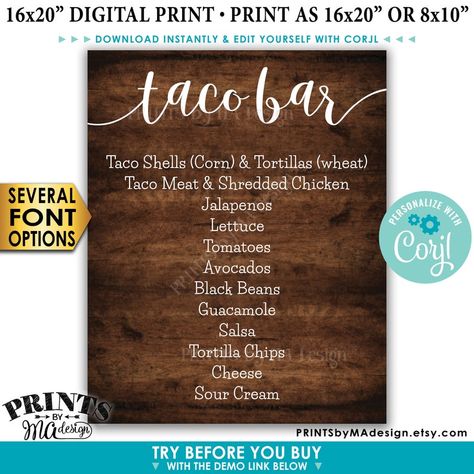 Taco Bar Menu Sign Fiesta Party Menu Custom PRINTABLE - Etsy Tacobar Party, Taco Bar Menu, Taco Bar Wedding, Tacos Menu, Taco Bar Party, Bar Menu Sign, Nacho Bar, Guacamole Salsa, Party 2023