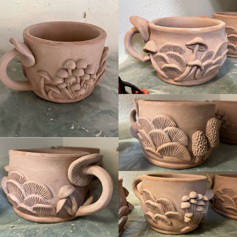 Handbuilt Pottery Ideas Projects, Mushroom Mug Ceramics, Mushroom Ceramics Ideas, Ceramic Mushrooms Pottery, Pottery Mugs Ideas, Ceramic Cup Ideas, Mushroom Ceramics, Mushrooms Ceramic, Mushroom Pottery