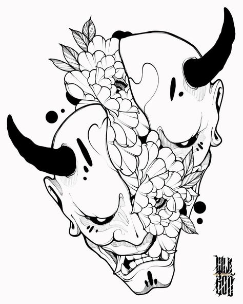 Hannya Maske Tattoo, Koi Fish Drawing Tattoo, Tato Geisha, Hannya Maske, Mascara Oni, Japanese Demon Tattoo, Oni Mask Tattoo, Oni Tattoo, Hannya Mask Tattoo