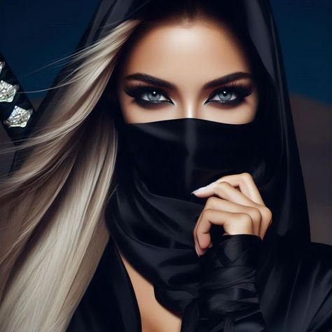 Ninja woman - Nina Female Artwork Illustrations, Ninja Women, Women Attitude, Blue Eyes And Blonde Hair, Girly M Instagram, Black And White Lion, Soft Makeup Looks, Girly M, Eyes Artwork