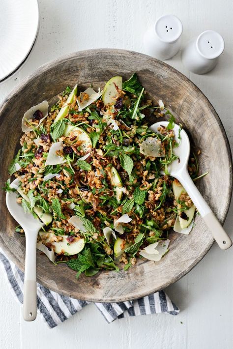 Winter Farro Salad with Fried Shallots - Simply Scratch Shallot Recipes, Slow Cooker Steak, Crispy Shallots, Dijon Vinaigrette, Farro Salad, Cranberry Cheese, Baby Arugula, Vegetarian Salads, Fried Shallots