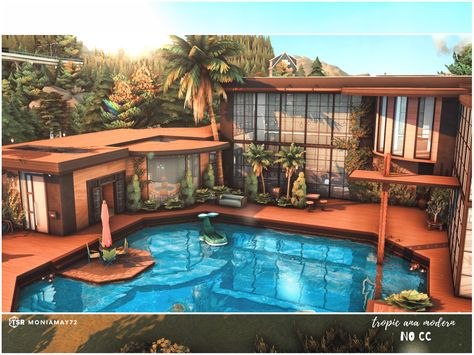 Island Home Sims 4, Sims 4 Modern Bungalow, Modern Sulani House Sims 4, Modern Beach House Sims 4, Tropical House Plans Layout, Sims 4 Love Island Villa, Tropical House Sims 4, The Sims 4 Island Living Cc, Sims Island House