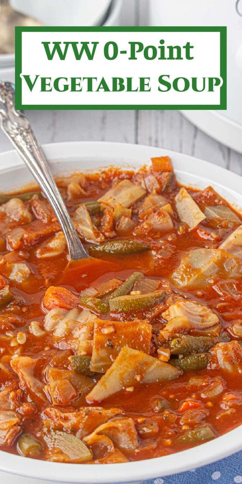 The old 0-point Weight Watchers Cabbage Soup recipe is made with V-8 and has just 46 calories per serving! It's easy to make in the slow cooker and is packed with flavor for a guilt-free, satisfying meal. Weight Watchers Vegetable Soup, Weight Watchers Cabbage Soup Recipe, Weight Watchers Cabbage Soup, Weight Watcher Vegetable Soup, Cabbage Soup Diet Recipe, Cabbage Soup Recipe, Restless Chipotle, Diet Soup Recipes, Weight Watchers Meal Plans