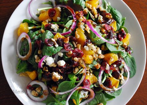 Spinach-and-Mandarin-Orange-Salad-Recipe Orange Spinach Salad, Dinner Spinach, Mandarin Salad, Orange Salad Recipes, Spring Salads, Mandarin Orange Salad, Shaved Parmesan, Spring Salad Recipes, Spinach Salad Recipes