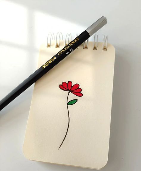 Easy Drawing Sketches For Beginners, Easy Doodle Art Flower, Cute Flower Doodles Easy, Red Things To Draw, Notebook Drawing, Cute Easy Doodles, Pencil Sketch Images, Easy Love Drawings, Posca Art