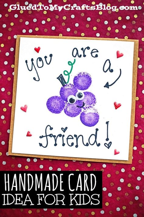 #gluedtomycrafts DIY You Are A "Grape" Friend - Card Kid Craft Idea Handmade Valentine Cards For Kids Toddlers, Everyday Friends Art For Toddlers, Friends Craft Preschool, My Friends Crafts For Toddlers, Pre K Friendship Crafts, Friendship Arts And Crafts Preschool, Friends Crafts For Toddlers, Toddler Friendship Crafts, Friend Crafts For Toddlers