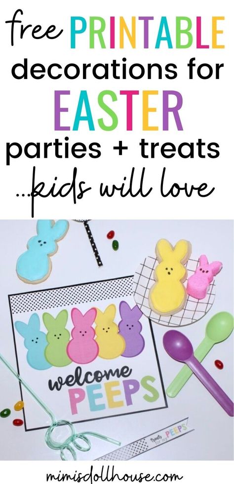 Easter ideas using peeps with Free Easter printableWe are all about the Peeps today. If you are thinking about throwing an Easter party this year and want a kid-friendly Easter theme, you can't go wrong with this fun Peep Party! Download some free peep themed printables, grab some marshmallow peeps and check out these adorable Easter kids peeps party ideas! #peeps #peep #party #easter #desserts #baking #partyideas #holiday Peeps Party, Easter Party Treats, Peeps Dessert, Peeps Crafts, Peeps Treats, Kid Friendly Party, Peeps Candy, Spring Party Decorations, Easter Poster