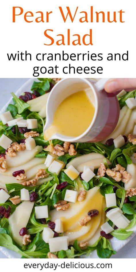 Pear Pecan Salad Recipes, Apple Walnut Goat Cheese Salad, Pear Walnut Goat Cheese Salad, Pear And Cranberry Salad, Pear Walnut Salad Recipes, Pear And Walnut Salad Recipes, Salad With Pears And Goat Cheese, Fresh Pear Salad Recipes, Canned Pear Salad Recipes