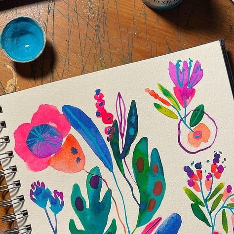 Maria Montiel on Instagram: "Lately on my desk 🎨  #illustration #watercolor #artstudio #studiolife #color #artist #barcelona #bold #independentartist" Bold Watercolor Painting, Watercolor Floral Abstract, Abstract Floral Paintings Watercolour, Watercolor Mexican Flowers, Gouache Floral Illustration, Desk Illustration, Floral Gouache, Simple Painting, Watercolour Ideas