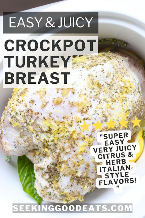 Crockpot turkey breast in a white oval slow cooker with garlic fresh herbs and lemons. Crockpot Whole Turkey, Slow Cooker Whole Turkey, Crockpot Turkey Breast, Turkey Breast Crockpot, Turkey Crockpot Recipes, Slow Cooker Turkey Breast, Crockpot Turkey, Slow Cooker Turkey, Turkey Breast Recipe