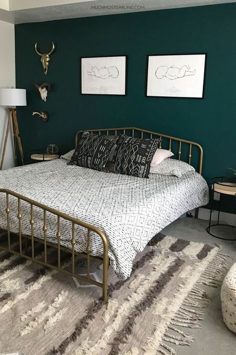 budget friendly midcentury eclectic boho master bedroom makeover sherwin William...,  #Bedroom #Boho #Budget #Eclectic #Friendly #Makeover #Master #midcentury #sherwin #William Check more at https://g35.zori.xyz/budget-friendly-midcentury-eclectic-boho-master-bedroom-makeover-sherwin-william/ Accent Wall Bedroom Sherwin Williams, Green Velvet Bedroom, Midcentury Eclectic, Boho Master, Eclectic Boho, Bedroom Trends, Eclectic Bedroom, Bedroom Paint Colors, Bedroom Green