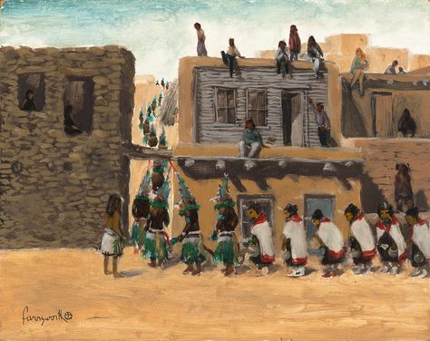 Lot - John Farnsworth, Hopi Pueblo Ceremony Santa Fe Art, Art Value, Home Dance, Paintings Artwork, Value In Art, Fine Art Giclee Prints, American Indian Art, Price Guide, Art Auction