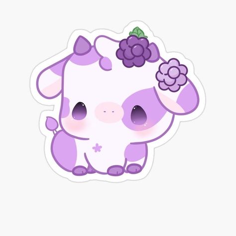 Cow Kawaii, Animated Cow, Cow Cute, Cow Drawing, Cute Easy Doodles, Purple Cow, Kawaii Sticker, Dolls Diy, Cute Kawaii Animals