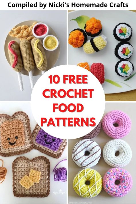 This is a compilation of 10 free food crochet patterns. Use these fun patterns as children's toys or as cute home decor. Bring some fun to your kitchen with these free crochet patterns! Crocheting food can be a great way to explore your creativity while also making something practical and unique. From vegetables and fruit to baking ingredients, these food crochet patterns will give you plenty of ideas to get inspired. Make your kitchen feel special with these colorful crochet creations. Crochet Food Patterns, Baby Pattern, Crochet Fruit, Pola Amigurumi, Food Patterns, Crochet Design Pattern, Crochet Food, Beginner Crochet Projects, Crochet Amigurumi Free