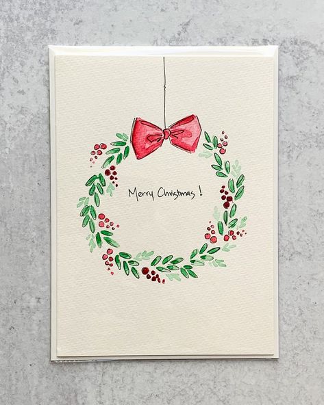 Cards Drawing, Watercolor Christmas Cards Diy, Journal December, Christmas Cards Drawing, Painted Christmas Cards, Watercolor Business, Painted Cards, Hobby Desk, Watercolour Cards