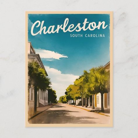 Vintage Travel Charleston South Carolina Retro Postcard Retro Postcard, Nostalgic Vibes, Vintage Postcards Travel, Charleston Travel, Charleston South Carolina, Travel Inspired, Southern Charm, Step Back, Retro Aesthetic