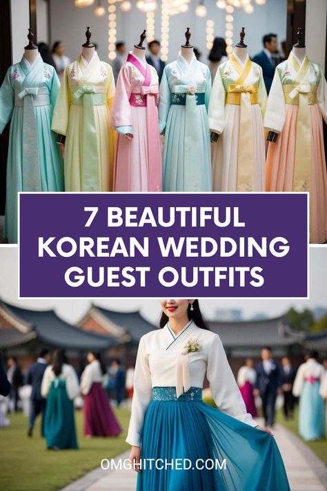 Want to stand out as a wedding guest? Check out these 7 beautiful Korean dress ideas that will help you look elegant and stylish! From lovely pastel Hanboks to modern Jeogori tops paired with flowy skirts, these outfits are sure to turn heads. Each dress showcases a unique style perfect for any wedding celebration. Don’t miss the tips that will help you shine effortlessly. Make your next occasion memorable with the right outfit! Save this pin for the ultimate Korean wedding guest style inspiration! Korean Dress Ideas, Korean Wedding Guest Outfit, Korean Wedding Guest, Dress Ideas For Wedding Guest, Elegant Korean Dress, Dress Ideas For Wedding, Aesthetic Wedding Dress, Wedding Nail Colors, Flowy Skirts