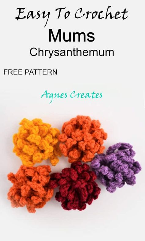 Easy Crochet Fall Wreath Free Pattern - Agnes Creates Crocheted Autumn Wreath, Crochet Thanksgiving Wreath, Crochet Mums Flower, Crochet Autumn Flowers, Crochet Fall Flowers Free Pattern, Crochet Flower Wreath Pattern Free, Crochet Fall Wreath, Crochet Fall Flowers, Crochet Flower Wreath