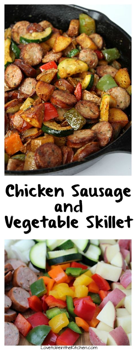 This Chicken Sausage and Vegetable Skillet is ready in under 30 minutes! The perfect quick and healthy recipe! It’s loaded with chicken sausage, vibrant bell peppers, zucchini, onions and crispy red potatoes. Sausage And Vegetable Skillet, Crispy Red Potatoes, Vegetable Skillet, Smoked Sausage Pasta, Chicken Sausage Recipes, Shrimp And Sausage, Sausage Recipe, Dinner Meal, Pan Meals