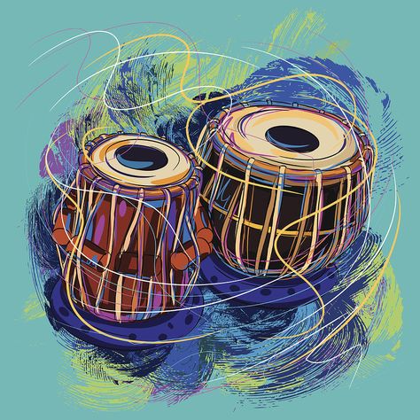 Colorful Tabla Drawing by LEOcrafts Tabla Illustration, Tabla Drawing, Indian Instruments, Music Art Painting, Indian Musical Instruments, Musical Instruments Drawing, Painterly Style, Instruments Art, Indian Classical Music