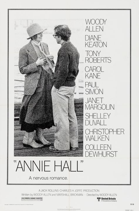 Annie Hall Movie Poster, Annie Hall Movie, Colleen Dewhurst, Annie Hall, Christopher Walken, Paul Simon, Diane Keaton, Comedy Drama, Woody Allen