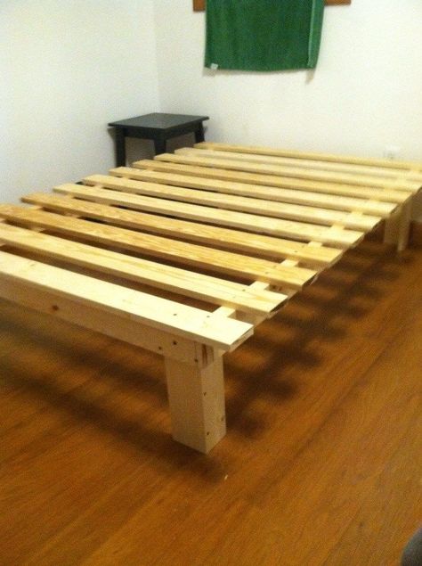 Diy Bed Frame Cheap, Homemade Bed Frame, Diy Platform Bed Frame, Cheap Bed Frame, Diy Bed Frame Easy, Platform Bed Plans, Homemade Beds, Bed Frame Plans, Diy Pallet Bed