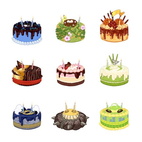 ArtStation - Overwatch 2nd Anniversary Cakes 2018, Jalli C. Ice Cream Cake Vanilla, Overwatch Cake, Mudslide Cake, Chocolate Blueberry Cake, Strawberry Chocolate Mousse, Black Sesame Cake, Chocolate Writing, Blue Ombre Cake, Cake With Gold Leaf