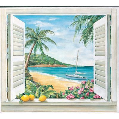 Tropical Windows, Window Wall Mural, Beach Mural, Window Mural, Large Wall Murals, Large Mural, Door Murals, Most Beautiful Wallpaper, View Wallpaper