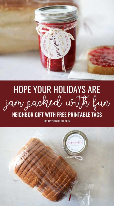 Our sweet Jam Gift with free printable jam labels are perfect for friends, neighbors, or teachers this holiday season. Go the extra mile and turn it into a cute bread and jam gift basket! #jamgift #jamgifttag #jamlabels #breadandjamgiftbasket Bread And Jam Gift, Jam Gift Basket, Raspberry Freezer Jam, Jelly Gift, Jam Labels, Bread Gifts, Diy Jelly, Jam Gift, Bread Jam