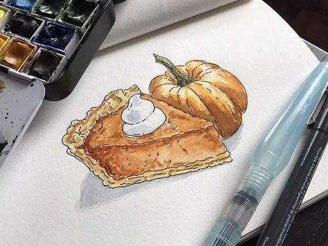 Pumpkin Pie Drawing, Pie Drawing, Cd Art, Pumpkin Pie Recipes, Thanksgiving Feast, Fantasy Artist, Food Illustrations, A Pumpkin, Halloween Art