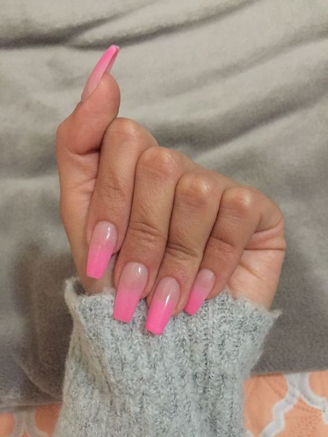 Pink Nails For Barbie, Pink Gel Nails Ombre, Ombre Barbie Nails, Coffin Pink Tip Nails, Barbie Pink Tip Nails, Coffin Barbie Nails, Pink Tip Ombre Nails, Barbie Pink Ombre Nails, Barbie Nails Coffin