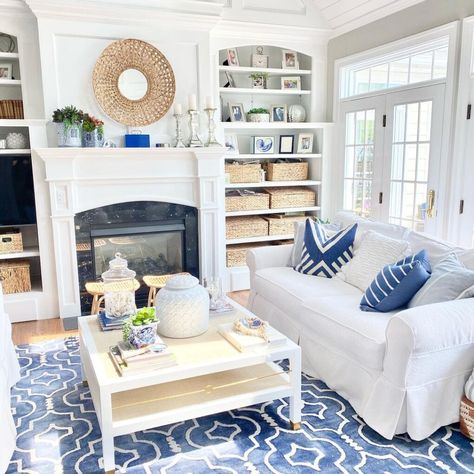 Save this pin for a sea of inspiration! Dive into these coastal living room ideas to bring a beachy vibe to your home. Discover how to create a relaxing and stylish space with #coastaldecor #beachvibes #homedecorideas. Lakehouse Fireplace, Coastal Fireplace Ideas, Above Fireplace Ideas, Coastal Living Room Ideas, Coastal Fireplace, Shiplap Paneling, Turquoise Furniture, Serene Home, White Wash Brick