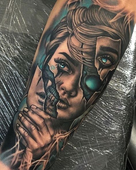 Chicano Tattoos Sleeve, Arm Sleeve Tattoos For Women, Catrina Tattoo, Skull Girl Tattoo, Girl Face Tattoo, Skull Sleeve Tattoos, Girl Arm Tattoos, Tatuaje A Color, Full Sleeve Tattoos