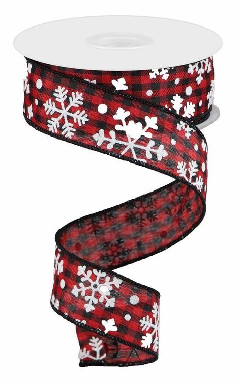 Christmas Wired Ribbon, Snowflakes Falling, Red Buffalo Check, Buffalo Plaid Ribbon, Falling Snow, Satin Noir, Black Gingham, Plaid Ribbon, Wreath Supplies