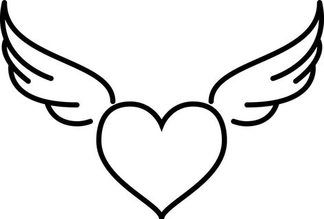 Winged Heart Tattoo, Wing Heart Tattoo, Heart With Wings Drawing, Heart With Angel Wings Tattoo, Heart Wings Tattoo, Bf Tattoos, Tattoo Line Drawing, Wings Outline, Love Heart Drawing