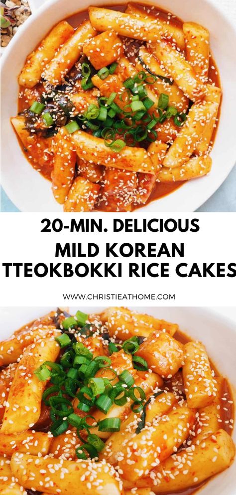 korean food, rice cakes, korean rice cakes, tteokbokki, spicy sauce Tteok Recipe Ideas, Non Spicy Rice Cake Recipes, Teboki Recipe, Ttekbokkie Recipe, Rice Cake Sticks Recipe, Mild Korean Recipes, Tteokbokki Rice Cakes Recipe, Mild Tteokbokki Recipe, Mild Tteokbokki