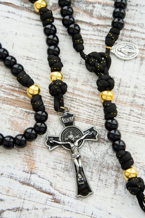 ★★★★★ "Seller was very professional and fast shipping! The rosary is beautiful" https://SanctusServo.com #etsy #blackrosary #goldrosary #blackgoldrosary #catholicrosary #chrisitianity #catholicgift #durablerosary #benedictcrucifix Paracord Rosary, Divine Purpose, Gold Rosary, Catholic Family, Black Rope, Hail Mary, Rosary Catholic, Miraculous Medal, Catholic Gifts