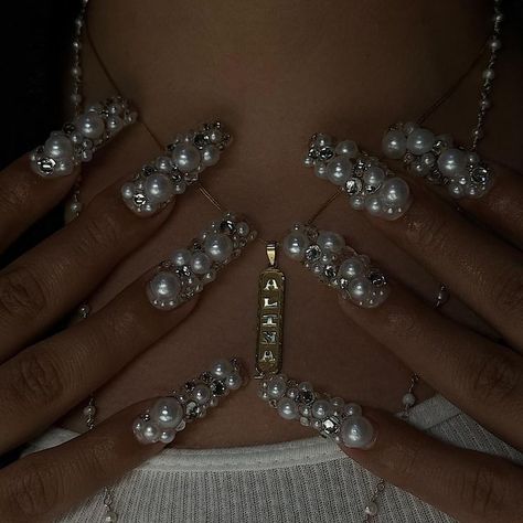 Extra Nails, Nails Pearl, Nails Birthday, Nails Extra, Tapered Square Nails, Hello Nails, Girl Nails, Cute Nail, Pearl Nails