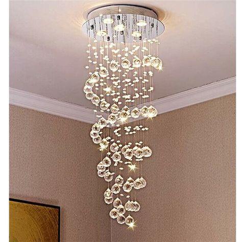 Rosdorf Park Alishaba 5 - Light Crystal Spiral Raindrop LED Chandelier | Wayfair Romantic Bedroom Lighting, Hanging Lamps Living Room, Hanging Ceiling Lamps, Modern Crystal Chandelier, Crystal Ceiling Light, Crystal Light, Home Modern, Mode Design, Ceiling Chandelier