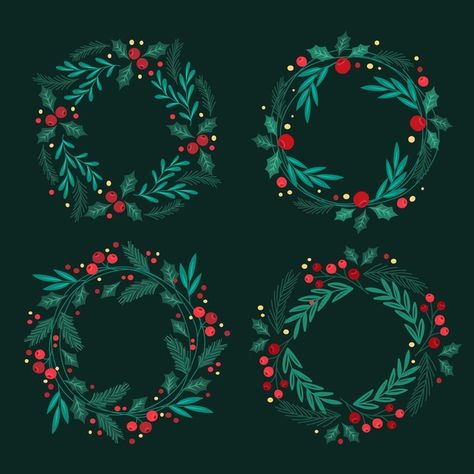 Hand drawn christmas wreath collection F... | Free Vector #Freepik #freevector #christmas #winter #hand #hand-drawn Drawn Wreath Christmas, Hand Drawn Christmas Ornaments, Christmas Wreath Ceramic, Winter Wreath Illustration, Christmas Wreath Drawing Simple, Wreath Drawing Christmas, Wreath Illustration Christmas, Christmas Wreath Drawing, Illusion Room